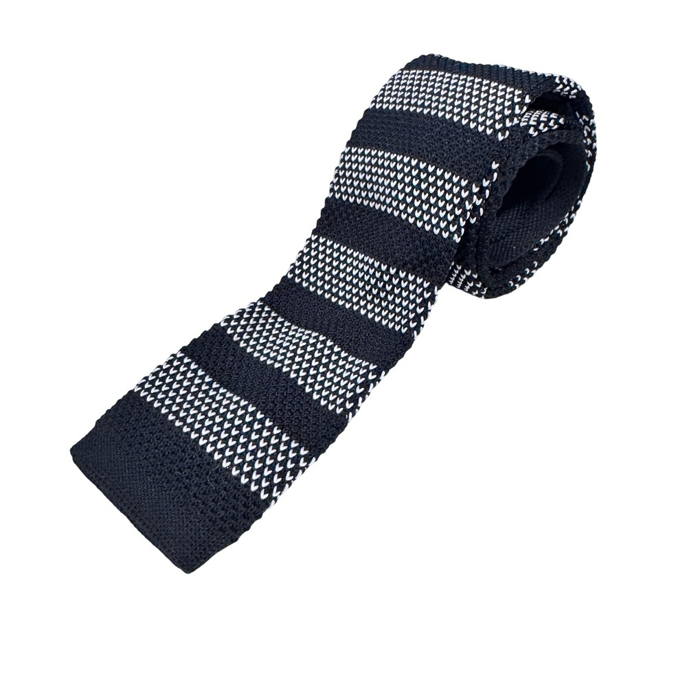 TOSSIDO Mens Black White Striped Knit Necktie Skinny Fashion Tie